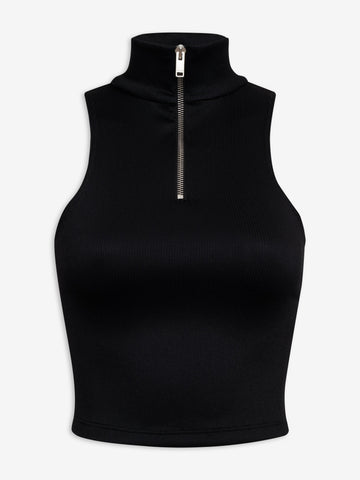 RIBBED KNIT TURTLE NECK ZIP TOP
