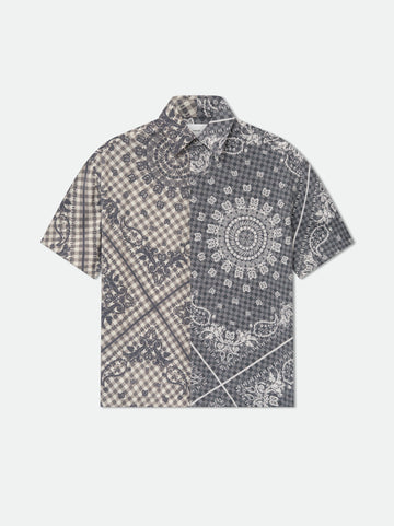 SPLIT GINGHAM BANDANA BUTTON UP SHIRT